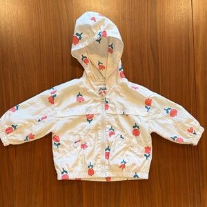 ZARA White Hooded Windbreaker Jacket with Pink Floral Print